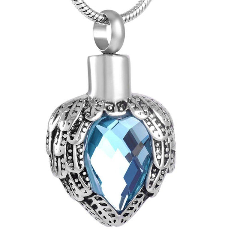 [Australia] - Glass Angel Wings Heart Cremation Urn Necklace Memorial Jewelry for Ashes Urn Locket Pendant - Always in My Heart Blue 