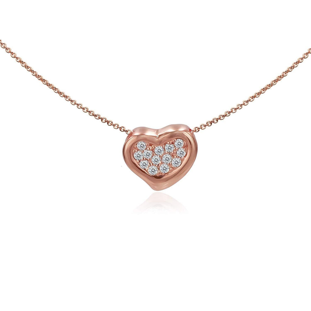 [Australia] - Sea of Ice Sterling Silver CZ Cubic Zirconia Charm Mini Heart Pendant Necklace for Women Girl, 18 Inch Rose Gold Flashed Silver 