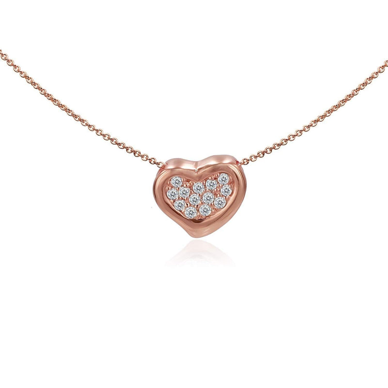 [Australia] - Sea of Ice Sterling Silver CZ Cubic Zirconia Charm Mini Heart Pendant Necklace for Women Girl, 18 Inch Rose Gold Flashed Silver 