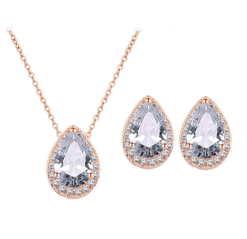 [Australia] - UDORA CZ Tearsdrop Earrings Necklace Jewelry Set For Bride Bridesmaids With Gifts Box 