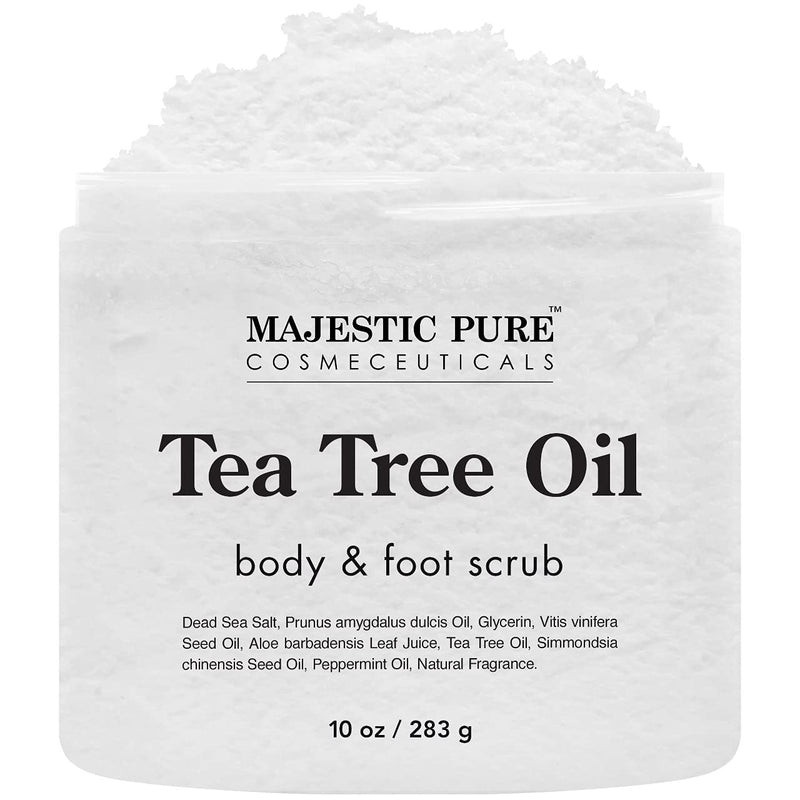 [Australia] - MAJESTIC PURE Tea Tree Oil Body and Foot Scrub - Natural Best Exfoliating Skin Cleanser - Helps with Acne, Callus, Corns, Athletes foot, Jock itch, Dry and Dead Skin - Promotes Healthy Foot -10 oz 