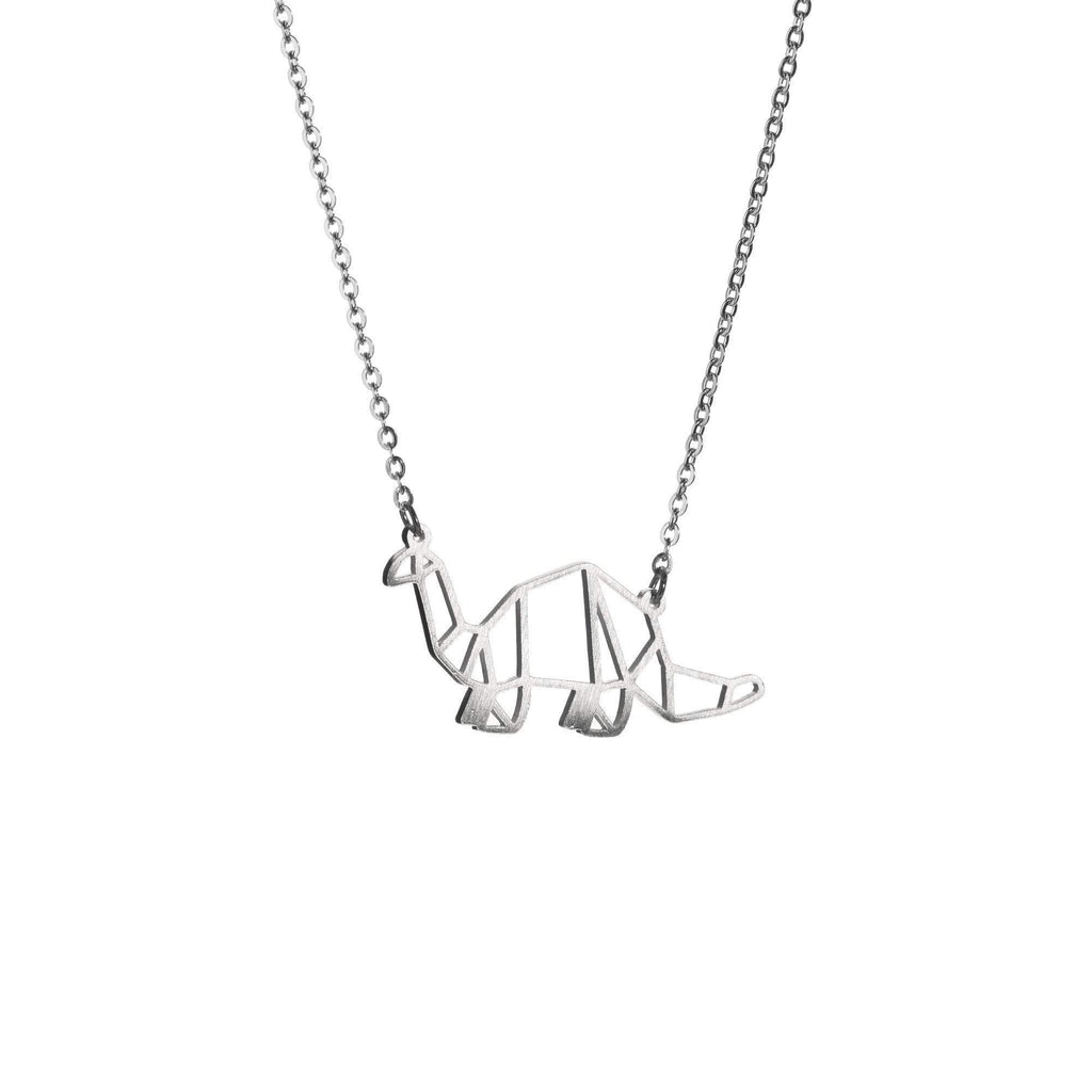 [Australia] - La Menagerie Dinosaur Silver Origami Jewelry & Silver Geometric Necklace – 925 Sterling Plated Silver Necklace & Dinosaur Necklaces for Women – Dinosaur Necklace for Girls & Necklace 