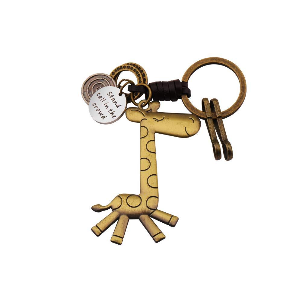 [Australia] - AKTAP Giraffe Gifts Antique Bronze Charm Leather Keychain Stand Tall in The Crowd Giraffe Keychain Gifts for Giraffe Lovers 