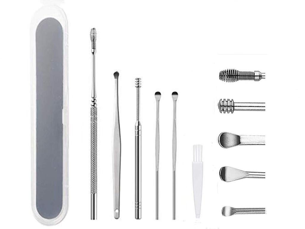 [Australia] - 5 Pcs Ear Pick, Ear Cleansing Tool Set, Ear Curette Earwax Removal Kit with a Storage Box and Small Cleaning Brush 