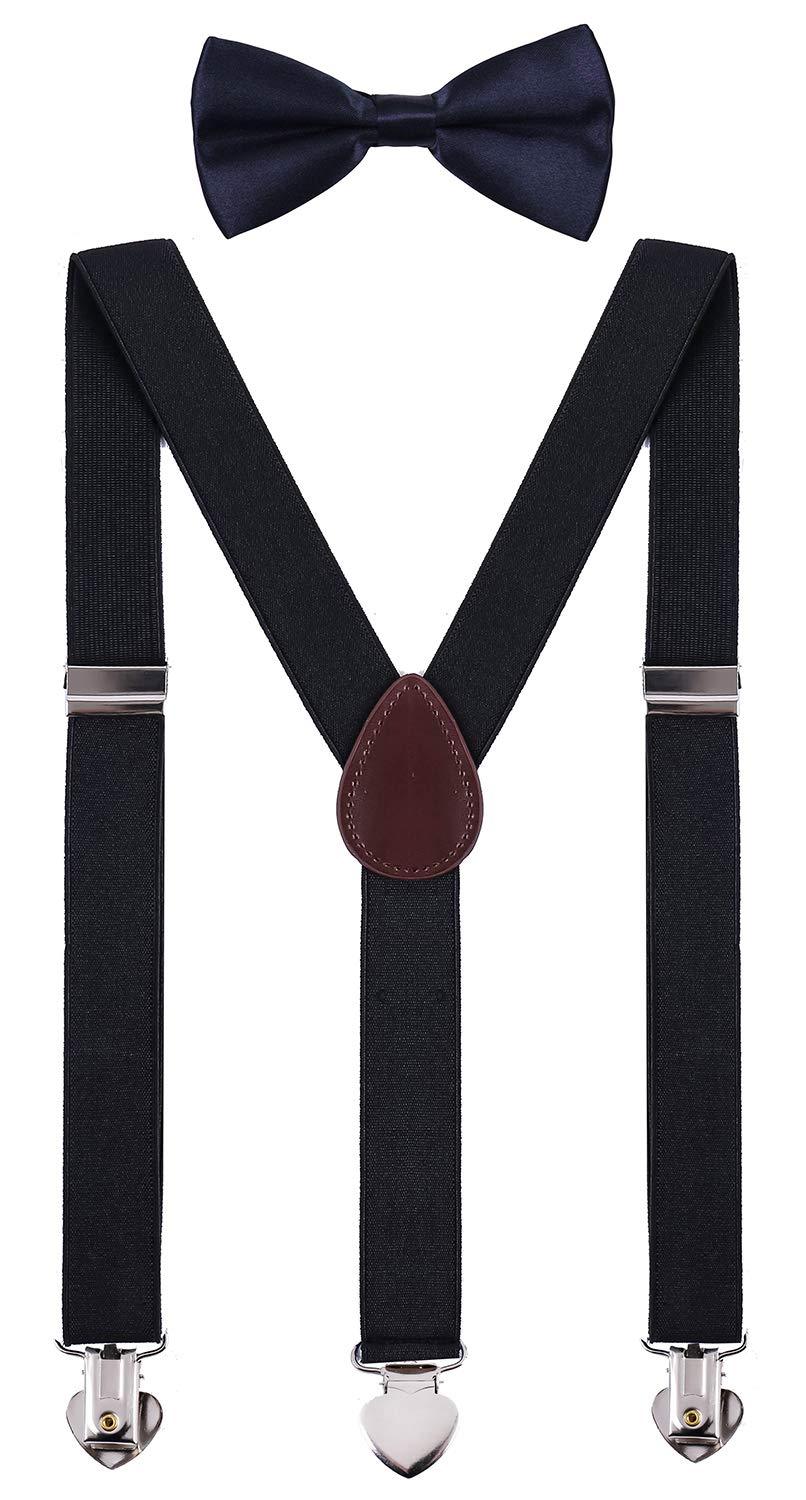 [Australia] - WDSKY Mens Boys Suspenders and Bow Tie Set for Wedding with Heart Clips 24" 6 months to 3 yrs Black 