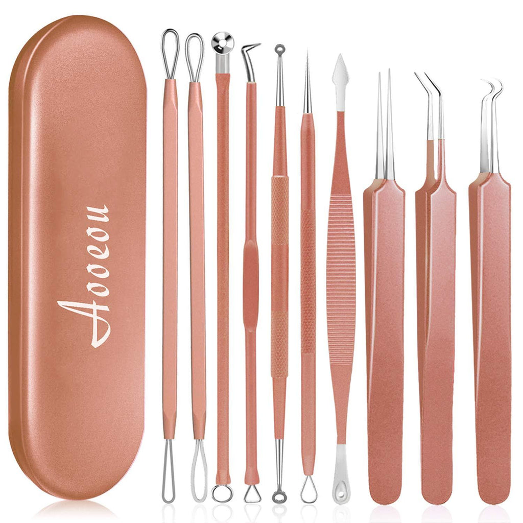 [Australia] - 10 PCS Blackhead Remover Tool Kit, Aooeou Professional Stainless Steel Pimple Popper Tool Treatment for Blemish, Whitehead Popping, Zit Removing for Nose Face Rose gold 