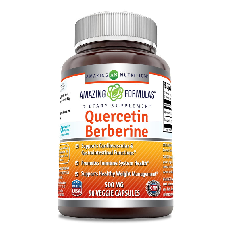[Australia] - Amazing Formulas Quercetin Berberine - 250mg Berberine and 250mg Quercetin (Non-GMO,Gluten Free) -Potent Anti-oxidant Properties -Supports Heart Health, Energy Production, Immune Function (90 Count) 90 Count (Pack of 1) 