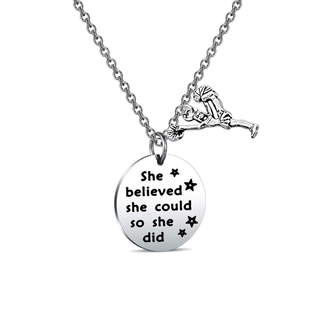 [Australia] - FUSTYLE Cheer Charm Necklace She Believed She Could So She Did Cheerleaders Jewelry Cheer Team Inspirational Gift silver 