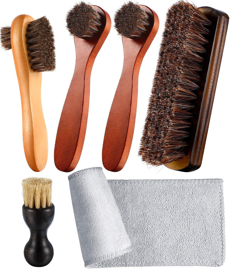 [Australia] - Youngjoy 6 Pieces Horsehair Shine Shoes Brush kit Polish Dauber Applicators Style B 