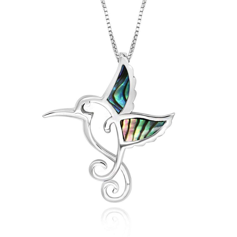 [Australia] - 925 Sterling Silver Abalone Shell Hummingbird Pendant Necklace, 18" 