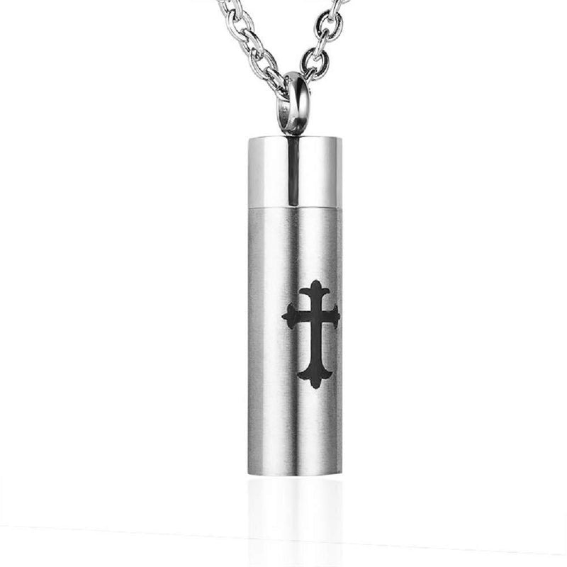 [Australia] - Heartfelt Black Cross On Cylinder Cremation Jewelry Necklace Urn Memorial Keepsake Pendant for Ashes with Funnel Fill Kit 