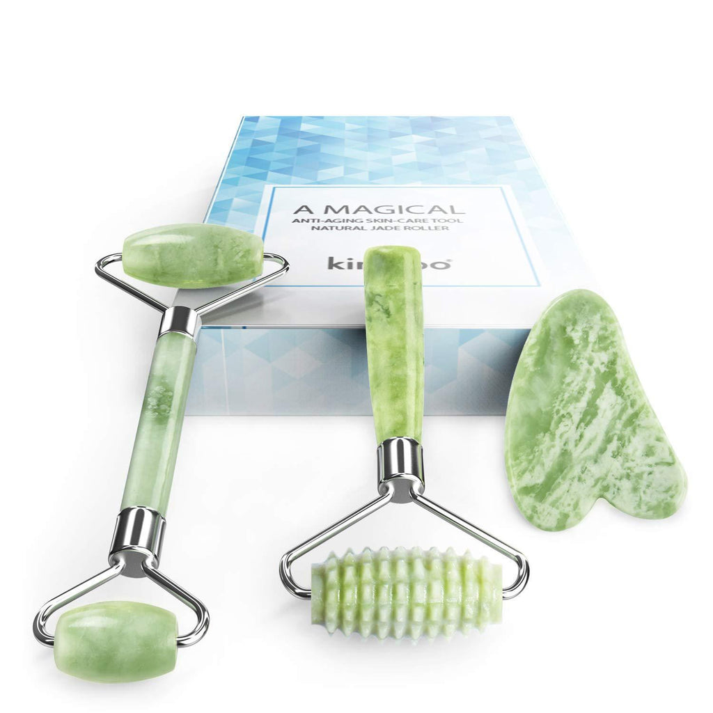 [Australia] - Kimkoo Jade Roller for Face-3 in 1 Kit with Facial Massager Tool,100% Real Natural Jade Stone Facial Roller Anti Aging,Face Beauty Set for Eye Anti-Wrinkle 
