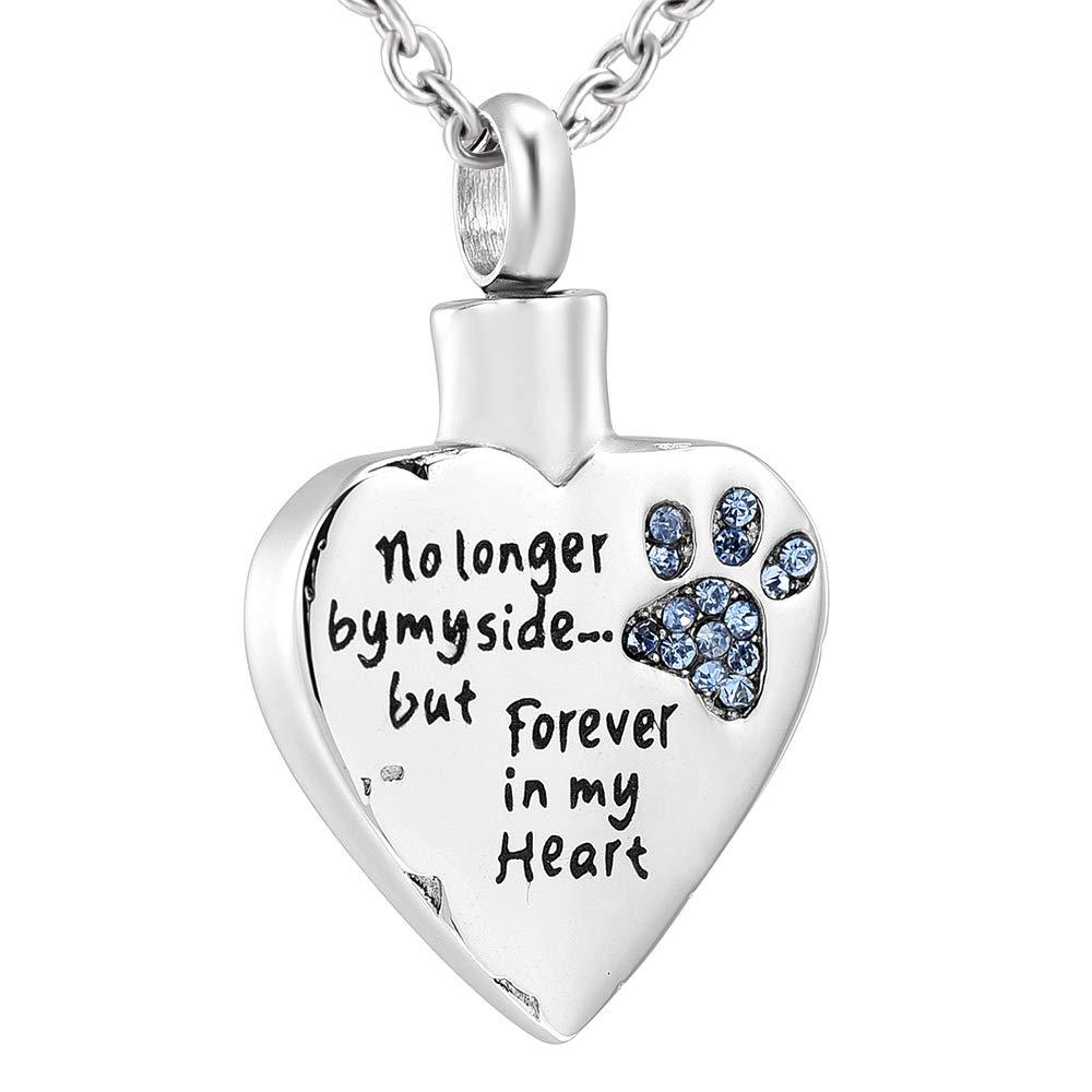 [Australia] - Fashion Pet Cremation Jewelry Stainess Steel Heart Keepsake Ashes Necklace Dog Cat Paw Memorial Urn Pendant Blue 