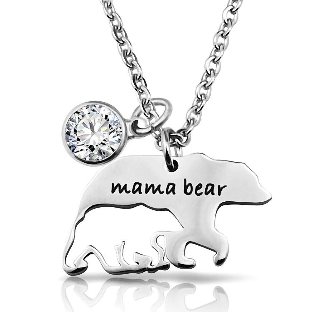 [Australia] - BlinkingSoul Mama Bear Necklaces Pendant Birthstone Jewelry for Women Girls April-birthstone 