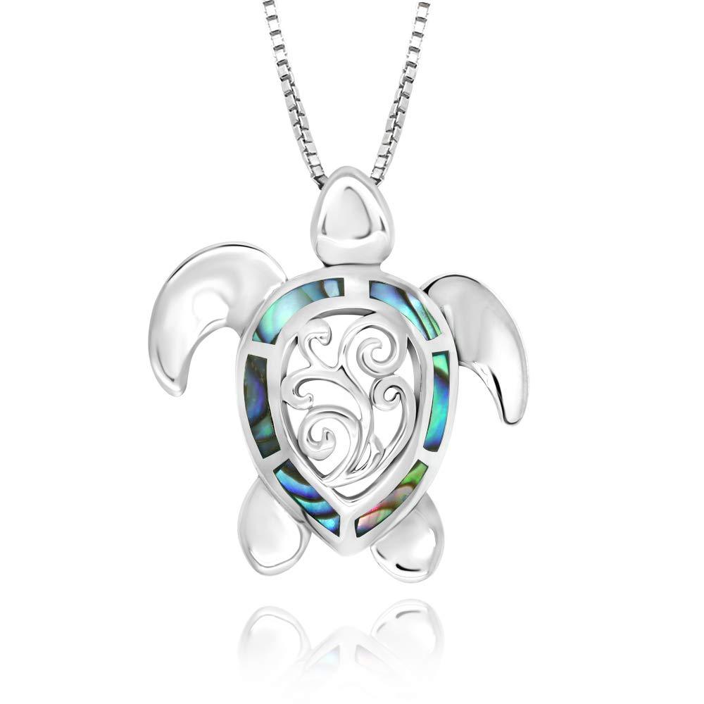 [Australia] - 925 Sterling Silver Abalone Shell Sea Turtle Pendant Necklace, 18" 