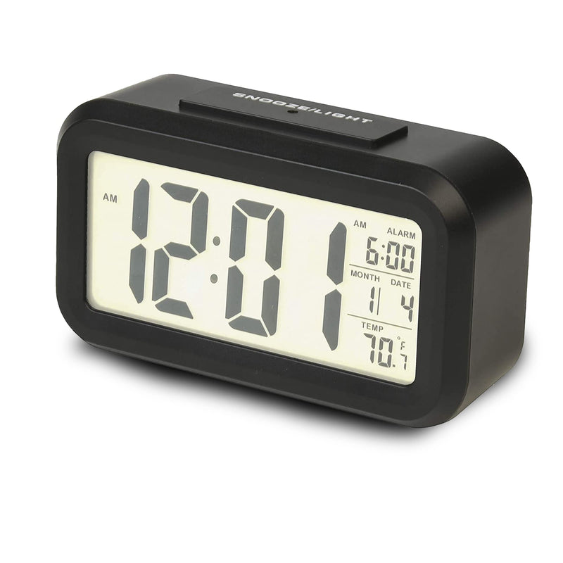 [Australia] - RCA Portable Alarm Clock with Auto Night Light Sensor, Adjustable Brightness, Indoor Temperature Display, Full Calendar with 12 or 24 Hour Options 