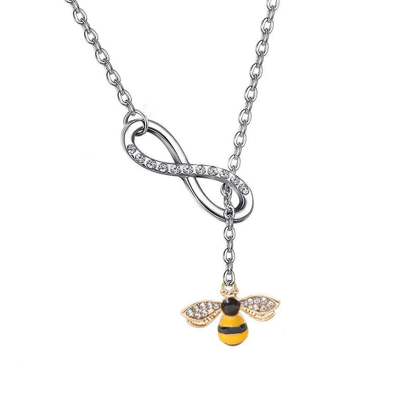 [Australia] - FUSTMW Crystal Bumblebee Pendant Necklace Infinity Love Charm Flying Honeybee Insect Jewelry Gifts (fts 3-8inch Wrist bee Bracelet) 25.5inches Y necklace 