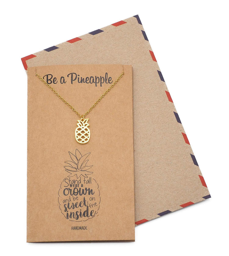 [Australia] - Quan Jewelry Pineapple Express Charm Necklace for Women, Birthday, Inspirational and Motivational Quote Gold Tone 