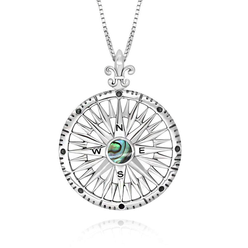 [Australia] - 925 Sterling Silver Abalone Shell Compass Follow Your Dreams Pendant Necklace, 18" 