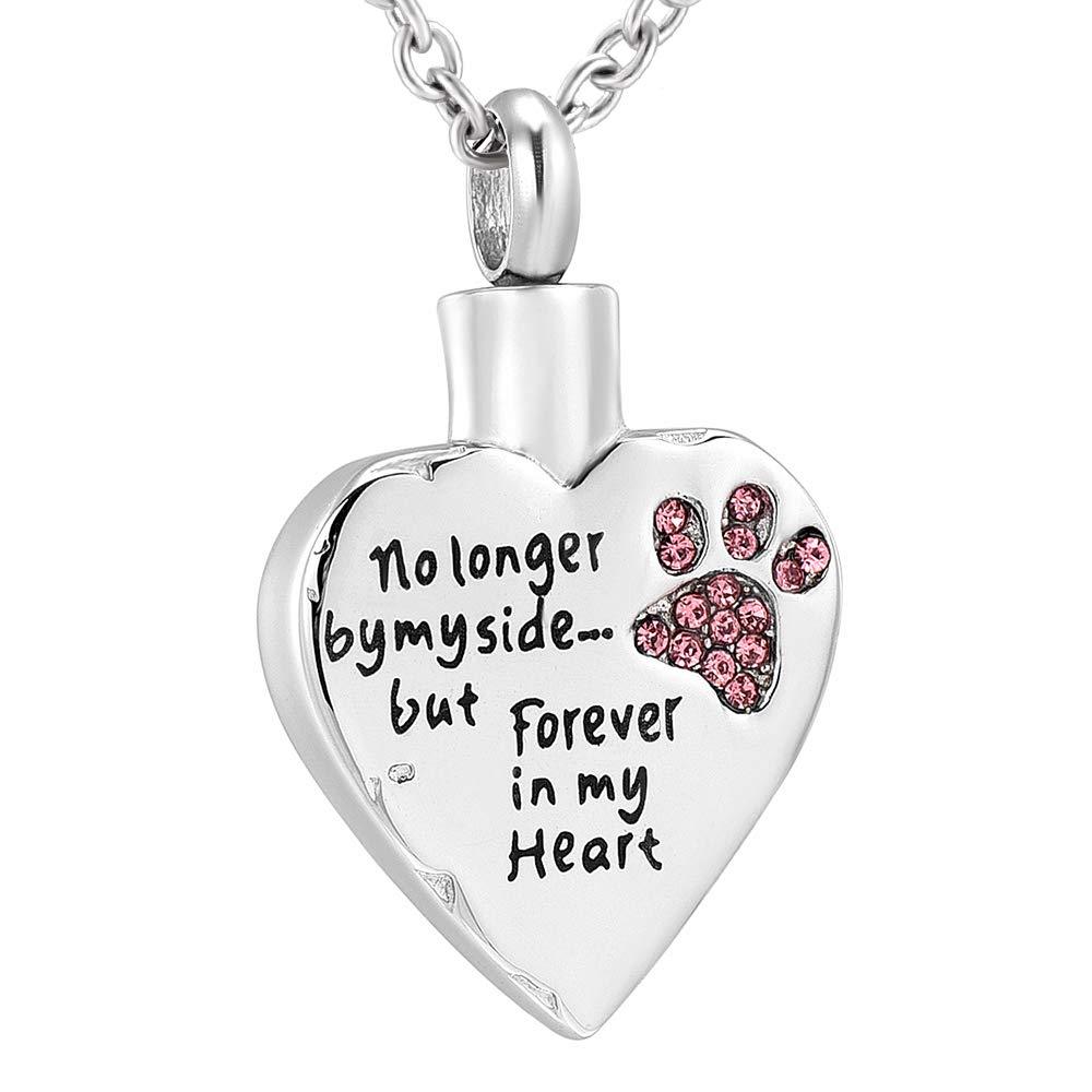 [Australia] - Fashion Pet Cremation Jewelry Stainess Steel Heart Keepsake Ashes Necklace Dog Cat Paw Memorial Urn Pendant Pink 