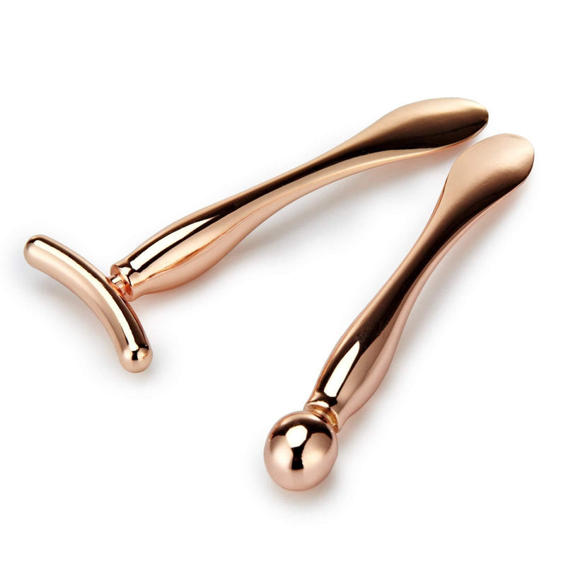 [Australia] - Lisapack 2PCS Metal Eye Cream Applicator Wand Stick, Massager Tool for Facial Massage, Reduce Puffiness (Rose Gold) 