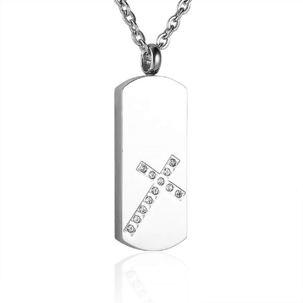 [Australia] - Heartfelt Rhinestone Cross On Dog Tag Cremation Jewelry Necklace Urn Memorial Keepsake Pendant for Ashes with Funnel Fill Kit 