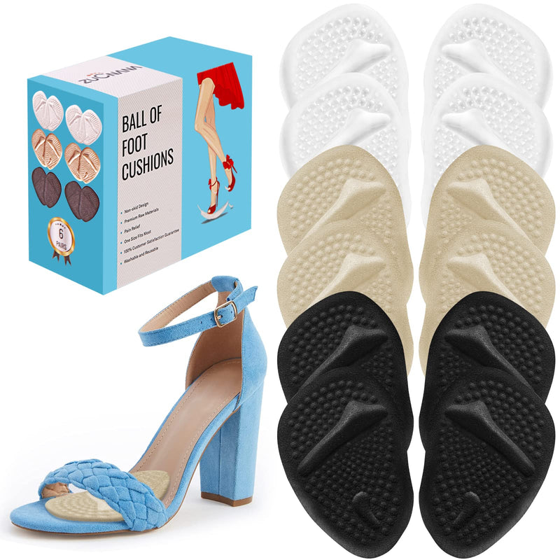 [Australia] - (12 Pieces) Metatarsal Pads for Women | Ball of Foot Cushions for Pain Relief | Reusable Shoe Inserts for Women | Anti-Slip High Heel Inserts Best for Neuroma and Callus | One Size Fits All Beige + Black + Clear 