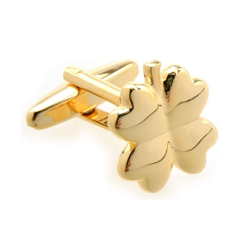 [Australia] - 4 Four Leaf Clover Shamrock Irish Ireland Pair Gold Cufflinks 