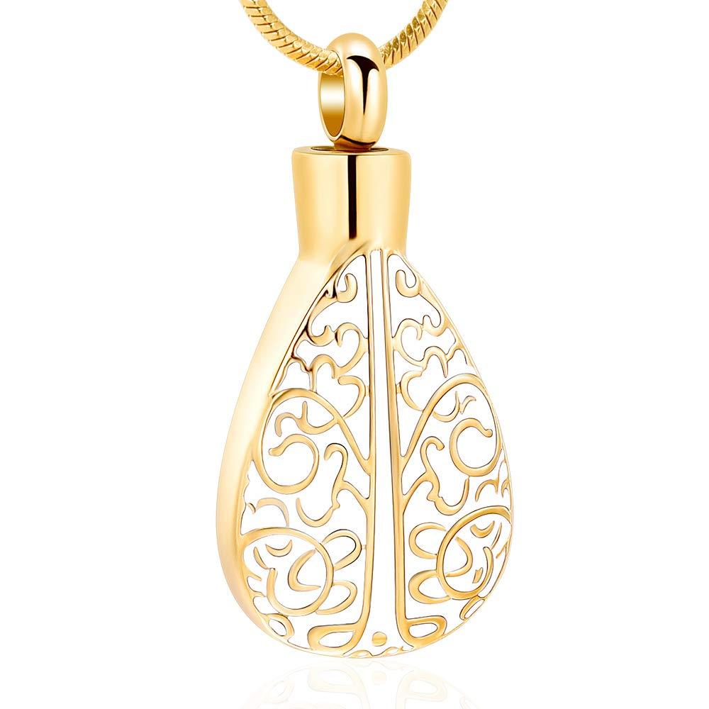 [Australia] - mingkejw Cremation Jewelry for Ashes Tree of Life Memorial Lockets Teardrop Pendant Urn Ashes Holder Necklace Stainless Steel Keepsake Gold 