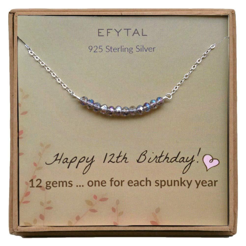 [Australia] - EFYTAL 12th Birthday Gifts for Girls, Sterling Silver Necklace, 12 beads for 12 Year Old Girl, Bat Mitzvah Gift 