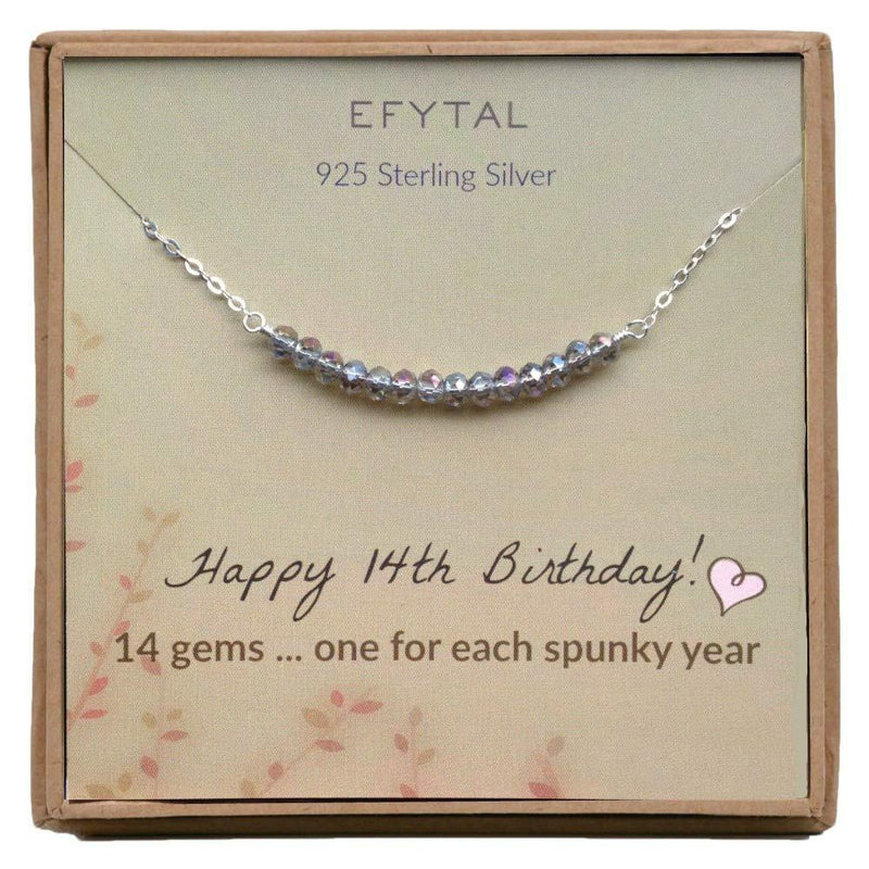 [Australia] - EFYTAL 14th Birthday Gifts for Girls, Sterling Silver Necklace, 14 Beads for 14 Year Old Girl, Jewelry Gift Idea 