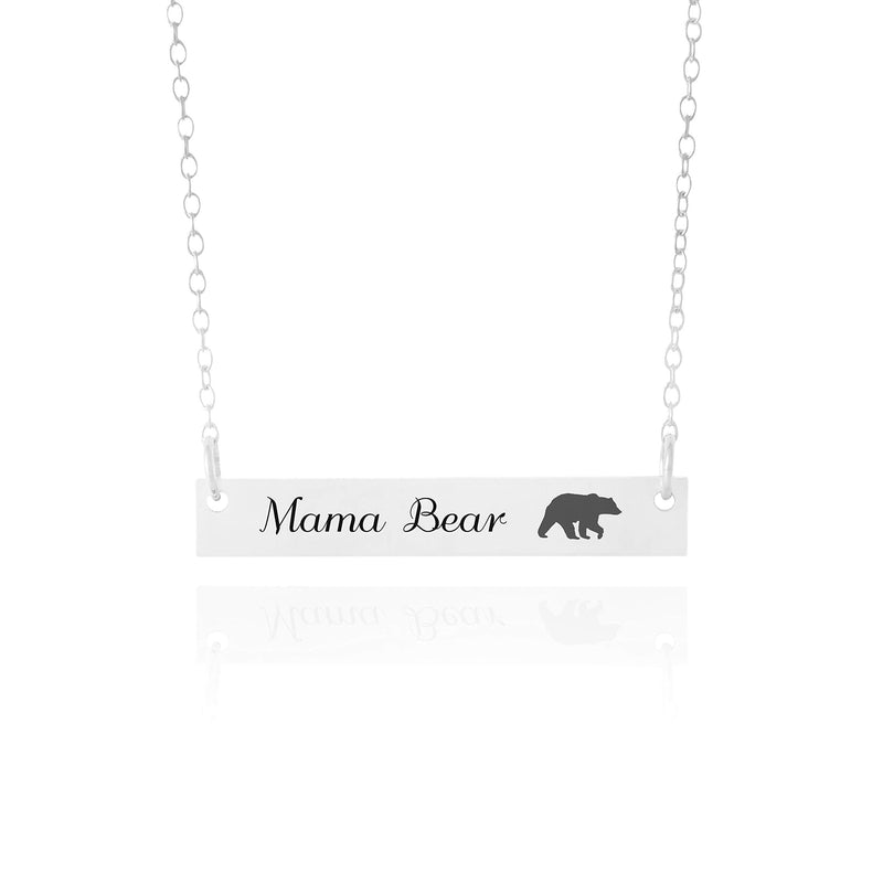 [Australia] - Sincerely Silver Mama Bear Necklace - Momma Bear Jewelry with Cubs Bar Necklace Silver Tone - Mama Bear 