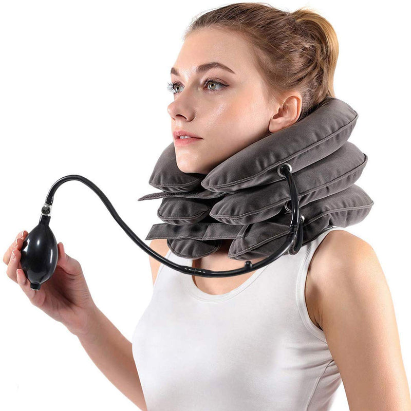 [Australia] - Cervical Neck Traction Device for Instant Neck Pain Relief - Inflatable & Adjustable Neck Stretcher Neck Support Brace, Best Neck Traction Pillow for Home Use Neck Decompression Grey 