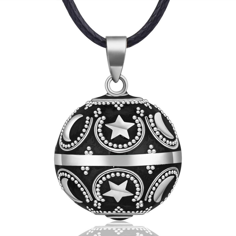 [Australia] - EUDORA Harmony Ball Moon and Star Music Chime Ball Pendant Necklace for Women Baby Girls Nice Jewellry Charming Gift, 45inch black 