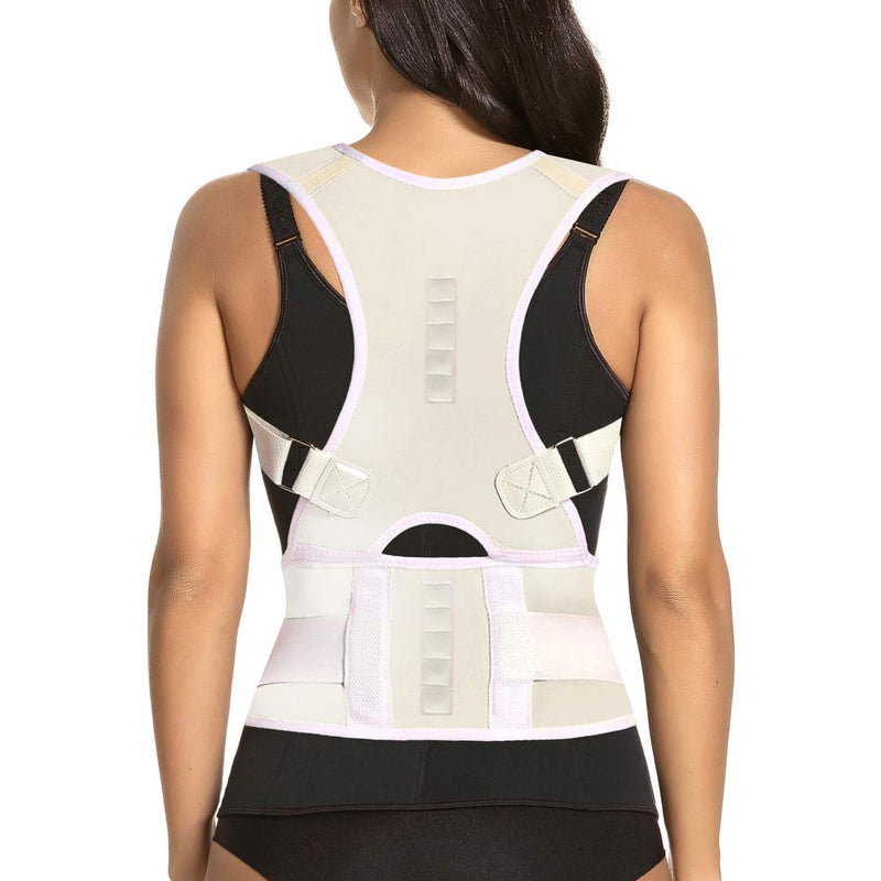 [Australia] - Thoracic Back Brace Posture Corrector - Magnetic Support for Neck Shoulder Upper and Lower Back Pain Relief - Perfect Posture Brace for Cervical Lumbar Spine - Fully Adjustable Belt (Beige, Small) Beige Small (Pack of 1) 