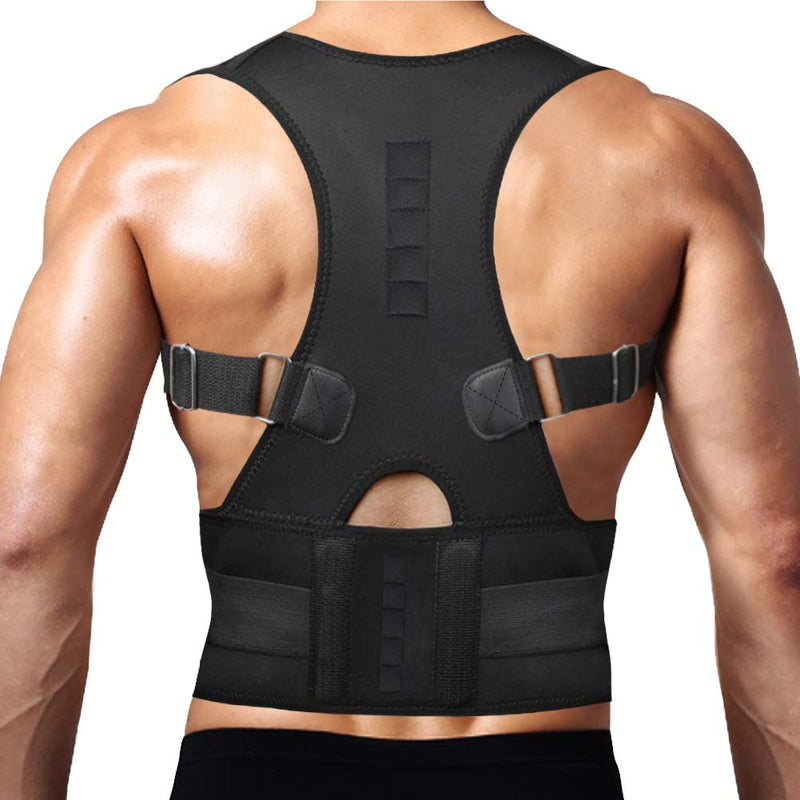 [Australia] - Thoracic Back Brace Posture Corrector - Magnetic Support for Neck Shoulder Upper and Lower Back Pain Relief - Perfect Posture Brace for Cervical Lumbar Spine - Fully Adjustable Belt (Black, XX-Large) Black 2X-Large (Pack of 1) 