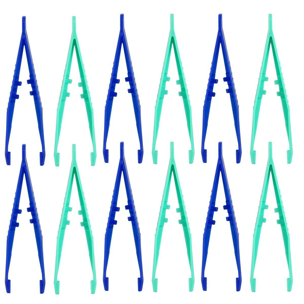 [Australia] - BinaryABC Disposable Plastic Tweezers Beads Medical Craft Tweezers,12Pcs(Blue and Green) 