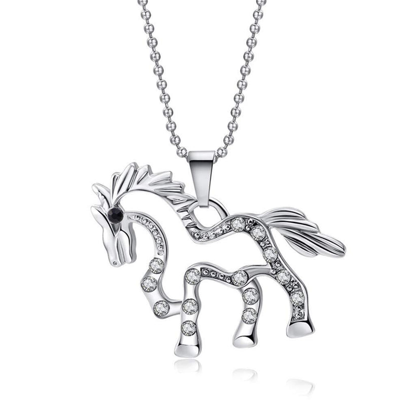[Australia] - Charms Enamel Rainbow Horse Pendant Necklace with Earrings Jewelry Sets Silver 