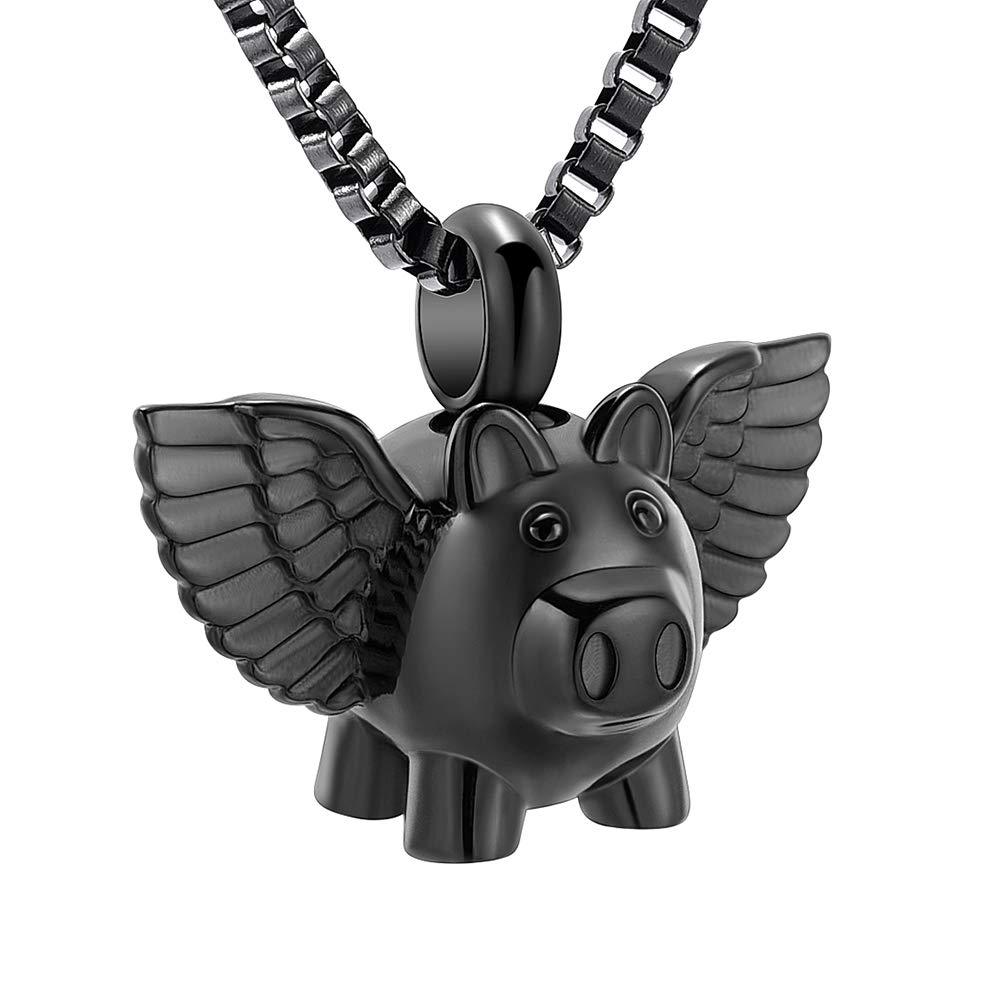 [Australia] - XSMZB Flying Pig Cremation Jewelry for Ashes Pendant Urn Necklace Stainless Steel Holder Ash for Pet/Human Keepsake Memorial Jewellery Black 