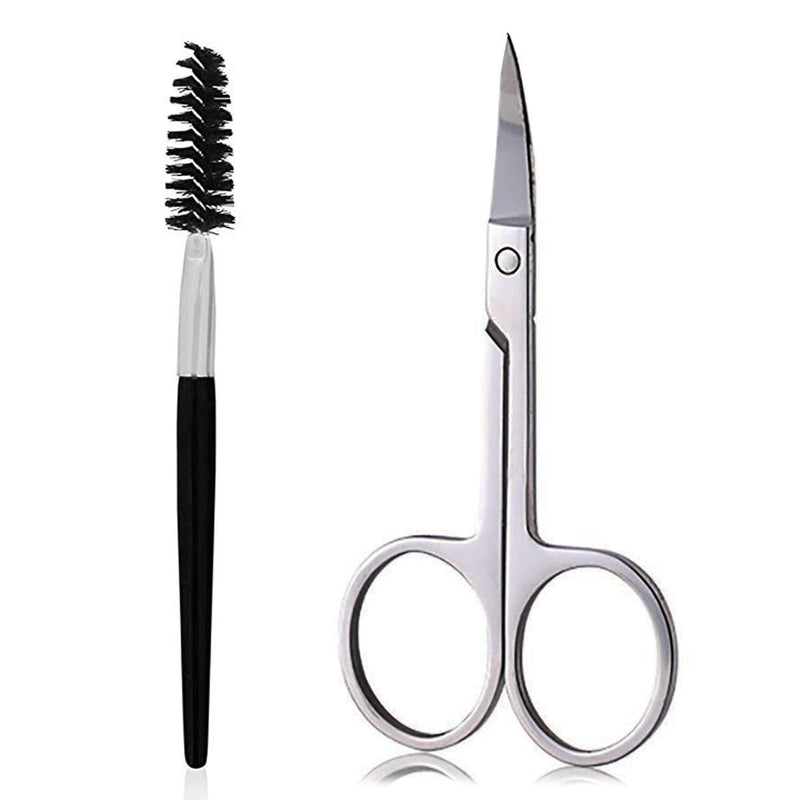 [Australia] - Eyebrow Scissors and Eyebrow Brush by AUMELO - Eyelash Extensions Shaping Curved Craft Stainless Steel Scissors for Your Beauty Silver 