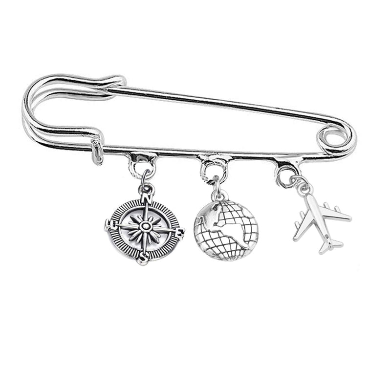 [Australia] - FEELMEM Travel Safety Pin Brooch Compass Airplane World Charm Kilt Pin Brooch Traveler Graduation Gift Retirement Gift RG-Compass Airplane 