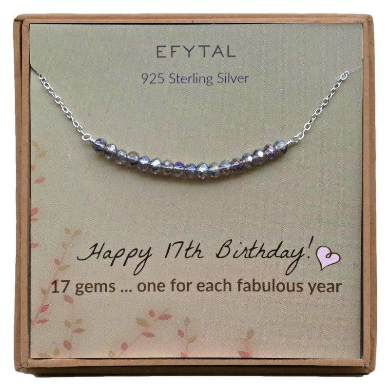 [Australia] - EFYTAL 17th Birthday Gifts for Girls, Sterling Silver Necklace, 17 beads for 17 Year Old Girl, Jewelry Gift Idea 