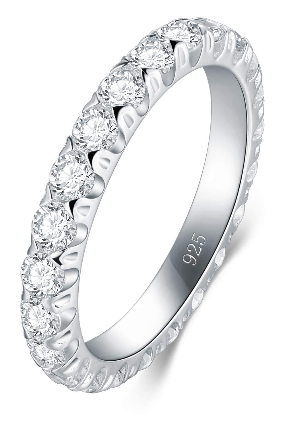 [Australia] - BORUO 925 Sterling Silver Ring, Cubic Zirconia CZ Wedding Band Stackable Ring Size 4-12 3mm 