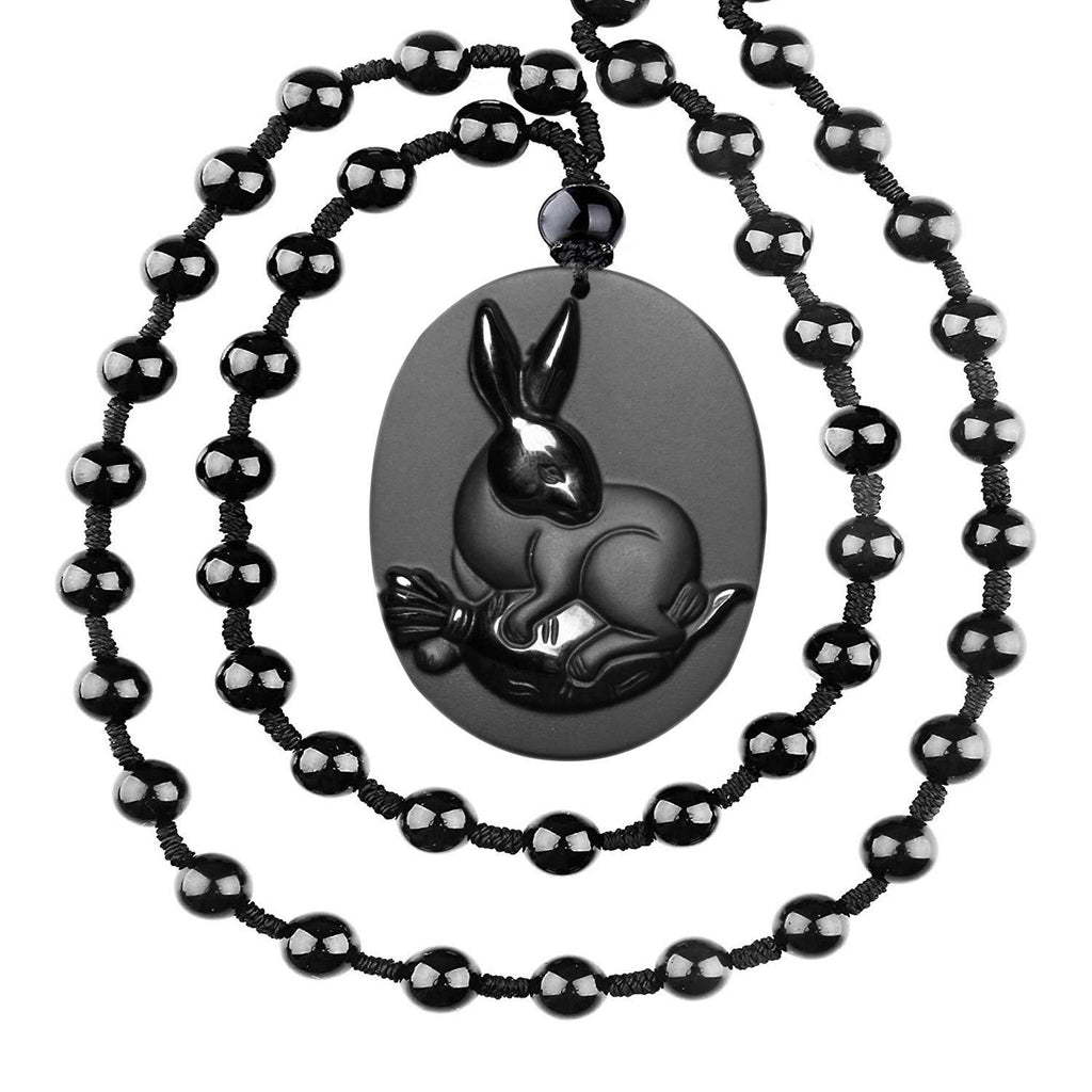 [Australia] - c1lint7785631 Natural Obsidian Chinese 12 Zodiac Pendant Necklace Series Pattern Pendant Grunding Stone Gemstone Horoscope Animal Sign Amulet rabbit 