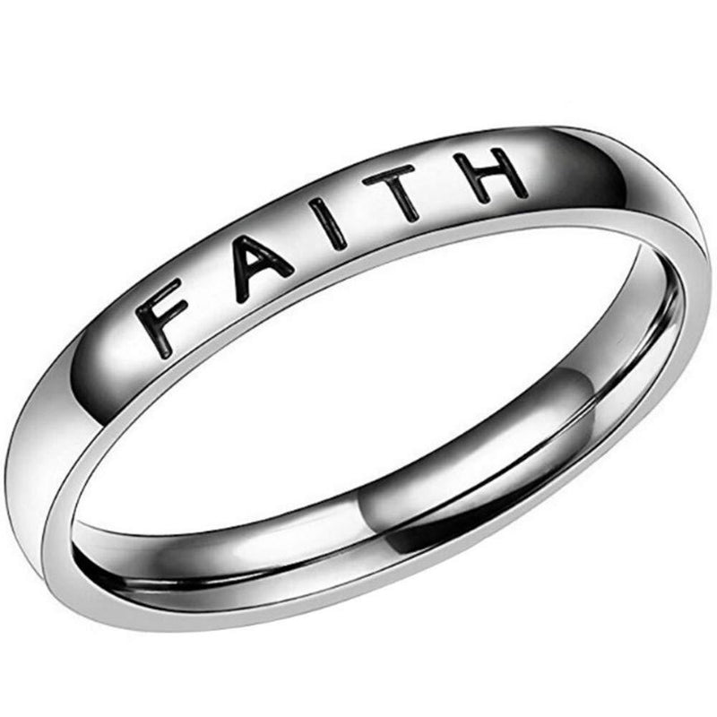 [Australia] - 4mm Stainless Steel Love Faith Hope Mantra Inspirational Wedding Band Ring 5 