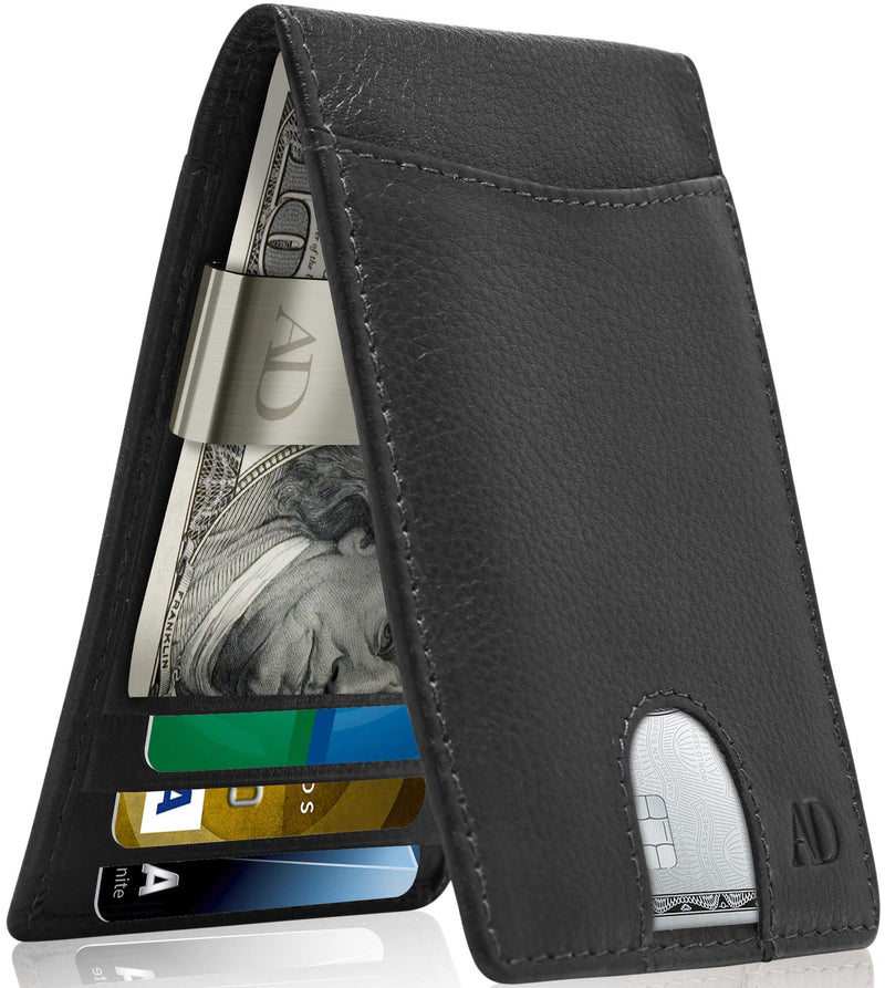 [Australia] - Real Leather Wallets For Men - Front Pocket Slim Money Clip Bifold Mens Wallet Black RFID Minimalist Credit Card Holder 