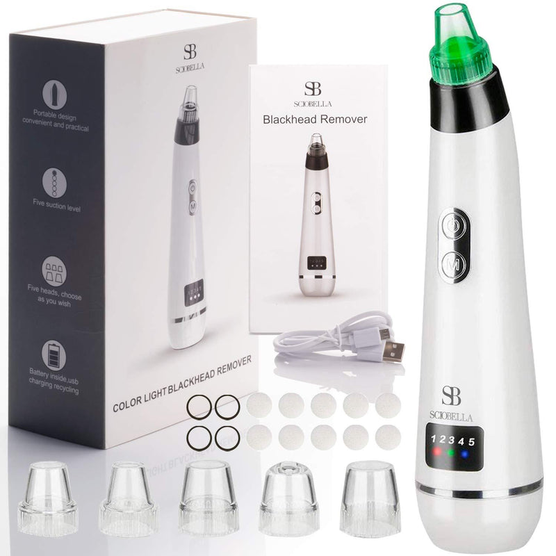 [Australia] - Sciobella Blackhead Removal Vacuum Tool Kit Pimple Pore Whitehead Blemish Remover Suction Facial Nose Electric Acne Comedone Extractor - USB Rechargeable - Deep Cleansing - FDA Certificated 