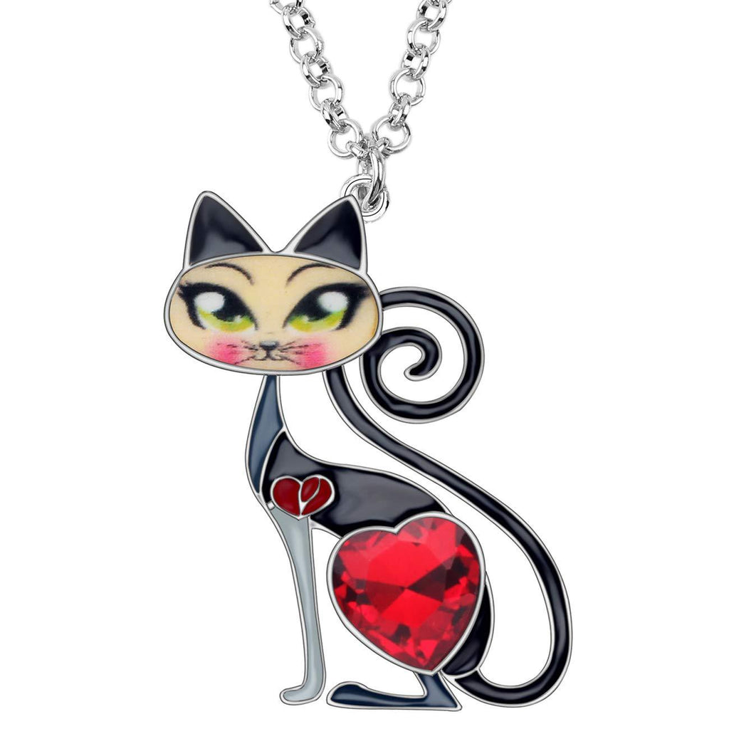 [Australia] - BONSNY Statement Enamel Rhinestone Chain Cat Necklaces Pendant Original Design for Women Girls Jewelry New Grey 