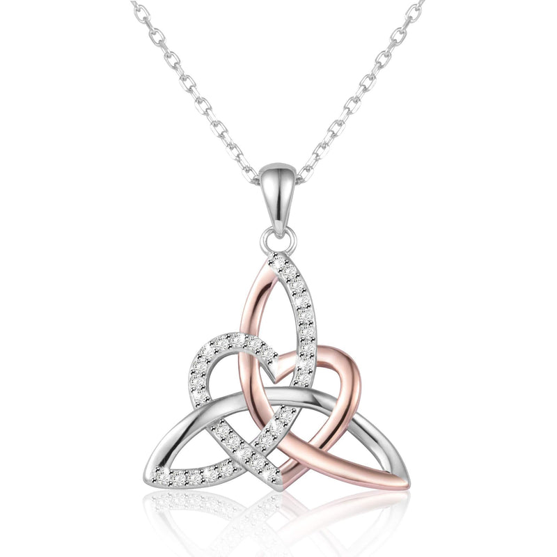 [Australia] - Celtic Trinity Knot Necklace Irish Jewelry Triquetra Trinity Vintage Heart Pendant Necklace Earrings for Women Girl Mother Daughter Gift Celtic Triquetra Necklace(Pink) 