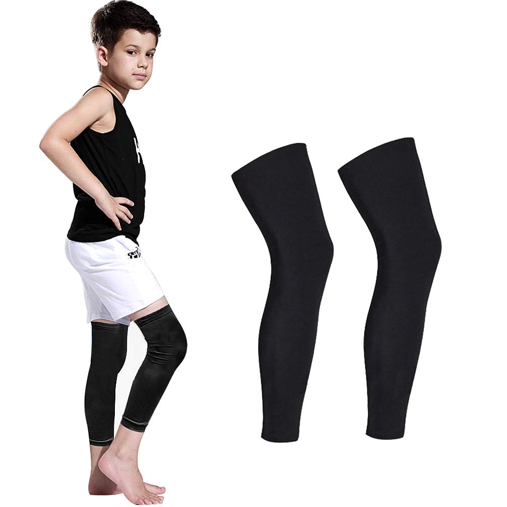 [Australia] - Long Leg Sleeves for Kids - Luwint Comfortable Non-Slip UV Protection Thigh Calf Brace Support for Basketball Running Cycling, 1 Pair (Black S) S （8-9 Yrs Old） 